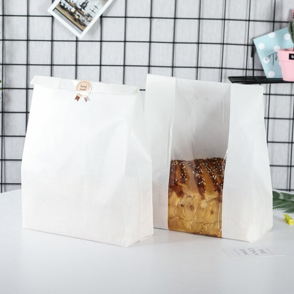 opvise 50Pcs Toast Bag Food-Grade Kraft Paper Bread Bags with Clear Window Durable Bread Packaging Bags for Bakery Yellow