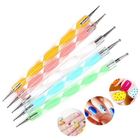 opvise 5Pcs 2 Way Marbleizing Dotting Manicure Tools DIY Nail Art Rod Painting Dot Pen