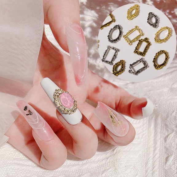 opvise 5Pcs/Set DIY Painting Frame Shape Nail Decor Exquisite Metal Manicure Art Decor for Female
