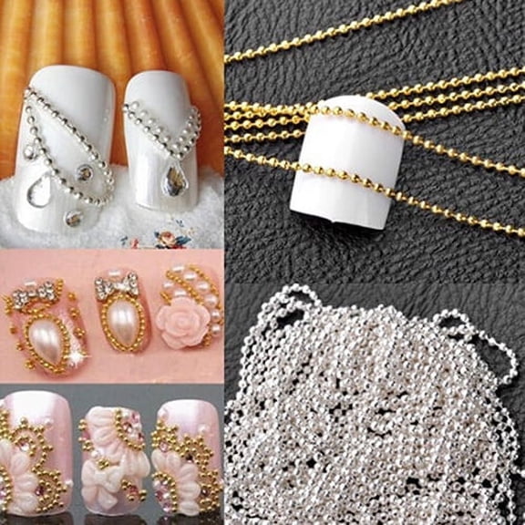 opvise 5m Beads Line Chain for Acrylic Nail Art 3D False Tips DIY Decoration Manicure