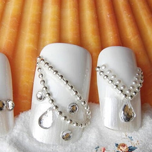 opvise 5m Beads Line Chain for Acrylic Nail Art 3D False Tips DIY Manicure Silver