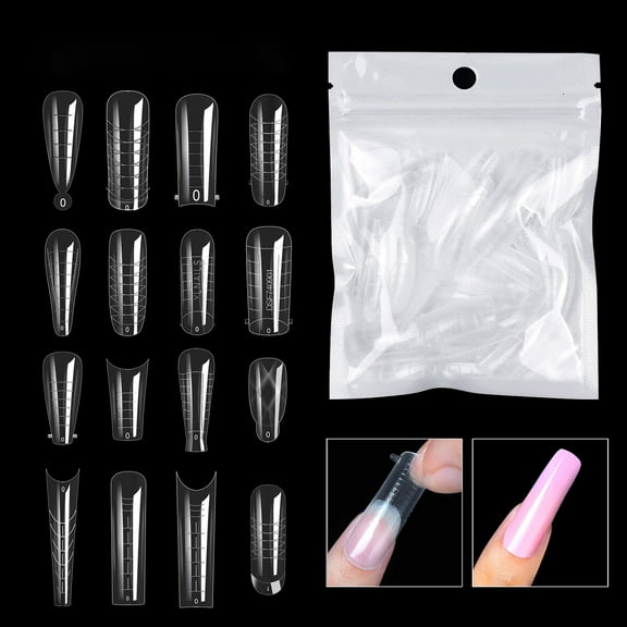 opvise 60Pcs Fake Nails Quick Building Removable Harmless Allergy Free Ultra-Thin Extend Nail Plastic Transparent Nail Mold Tips Manicure Designs for Nail Salon