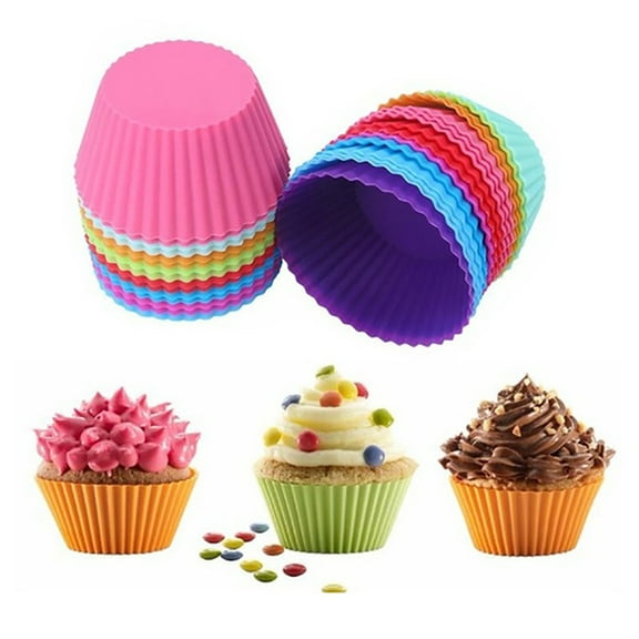 opvise 6Pcs Round Food Grade Silicone Muffin Cupcake Baking Molds Reusable Dishes Pan Random Color