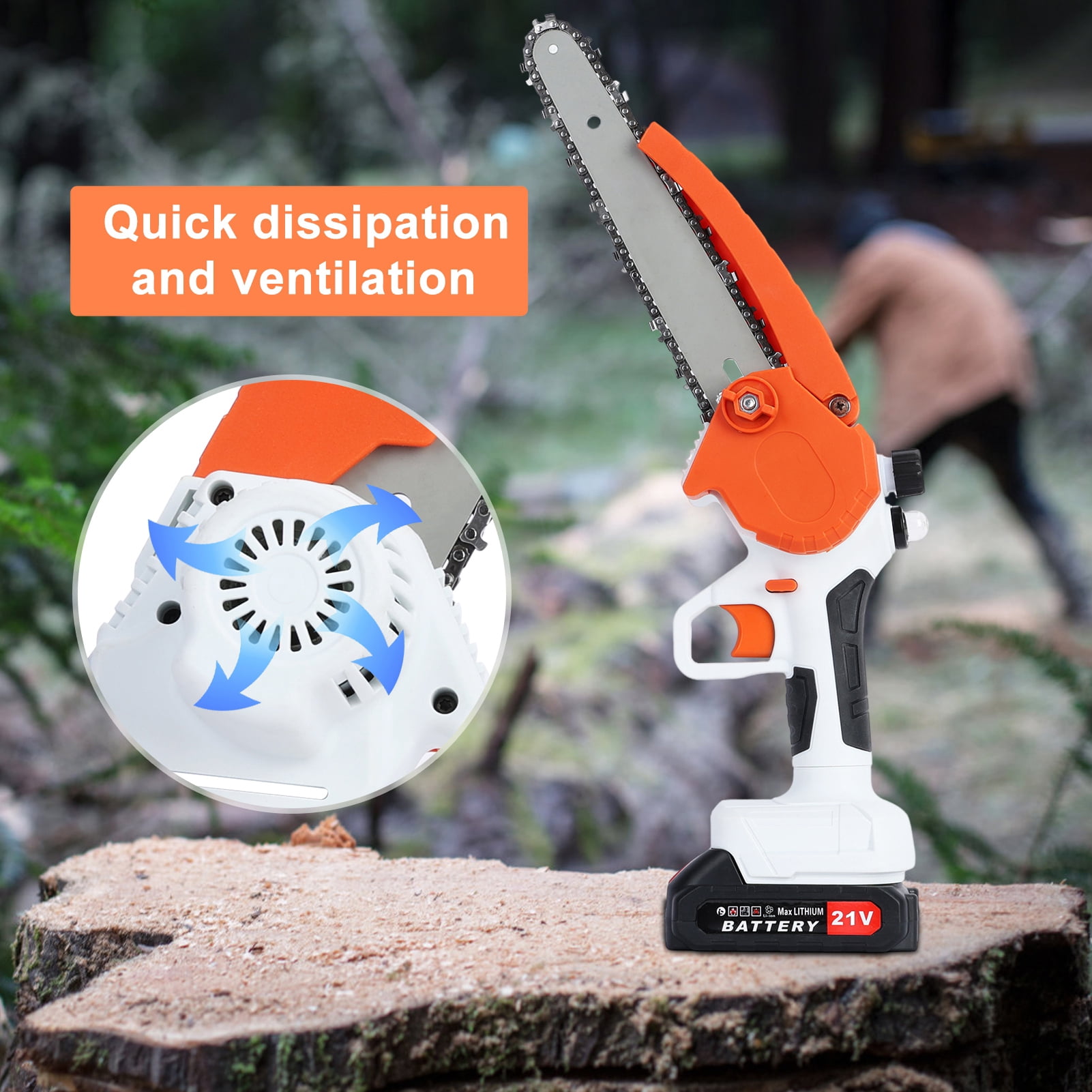 opvise 8 Inch Mini Chainsaw, Cordless Chainsaw Brushless Motor with 2x2 ...