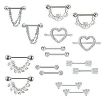 opvise 8 Pairs Heart Leaves Rhinestone Women Barbell Nipple Ring Body Piercing Jewelry