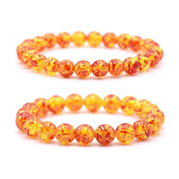 opvise 8mm/10mm Artificial Amber Stone Round Beaded Bracelet Men Women Stretch Bangle