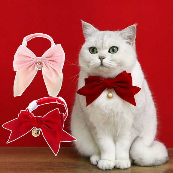 opvise Adorable Exquisite with Bell Pet Kitten Cat Velvet Bowknot Neck Strap Pet Collar Red