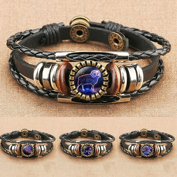 opvise Alloy Bracelet Punk Style Decorative Vintage Faux Leather Alloy Bracelet for Tourism Memorial