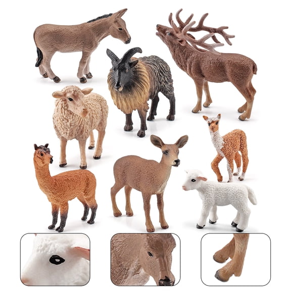 opvise Animal Figurine Simulation Donkey Alpaca Red Deer Sheep Animal Model Toys Desktop Ornament Gift for Home A