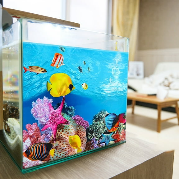opvise Aquarium Background Poster Ocean Self-adhesive Fish Tank Backdrop Sticker Decor S