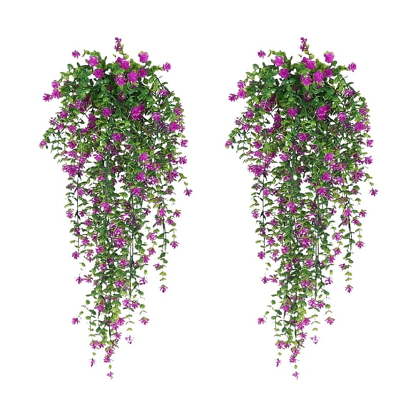opvise Artificial Flower Decor Maintenance-free Artificial Plants 1/2pcs Hanging Artificial Flower Vine Uv Resistant Faux Drooping Floral Plants for Home Purplish Red