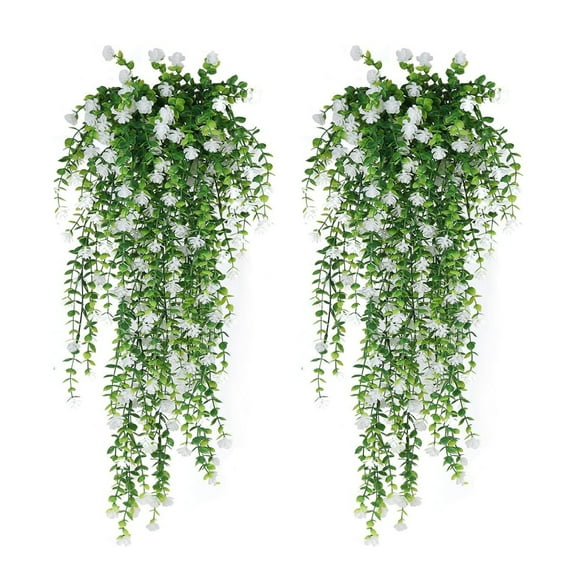 opvise Artificial Flower Decor Maintenance-free Artificial Plants 1/2pcs Hanging Artificial Flower Vine Uv Resistant Faux Drooping Floral Plants for Home White