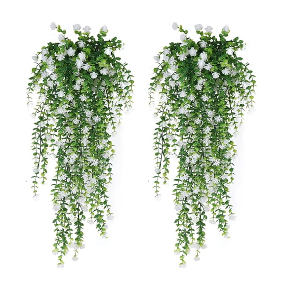 opvise Artificial Flower Decor Maintenance-free Artificial Plants 1/2pcs Hanging Artificial Flower Vine Uv Resistant Faux Drooping Floral Plants for Home White