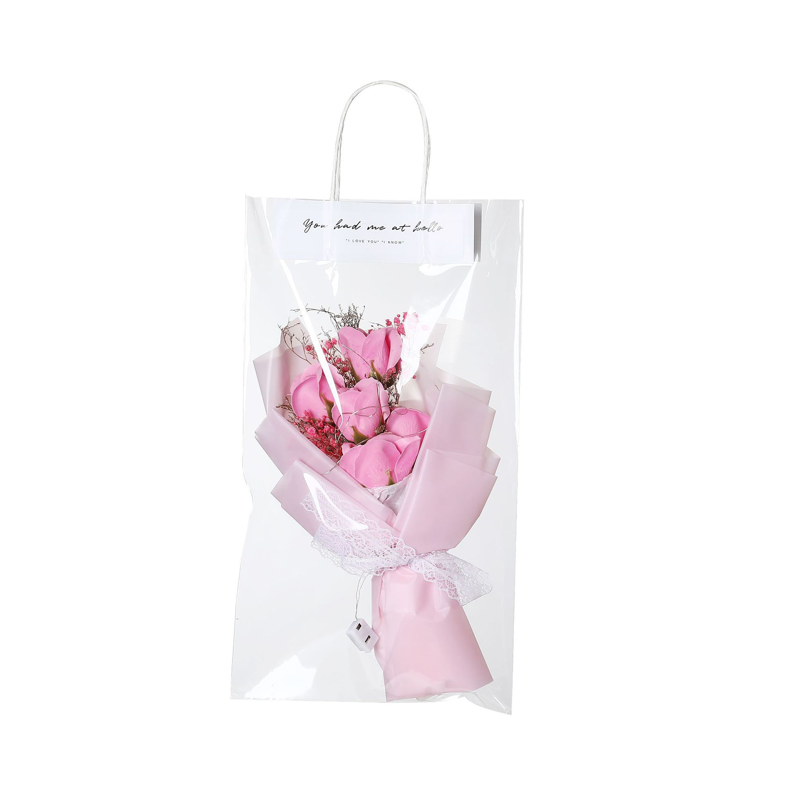 opvise Artificial Flower with Bag Glowing Romantic Mother's Day Gifts Realistic Fake Rose Dried Flower Bouquet Red