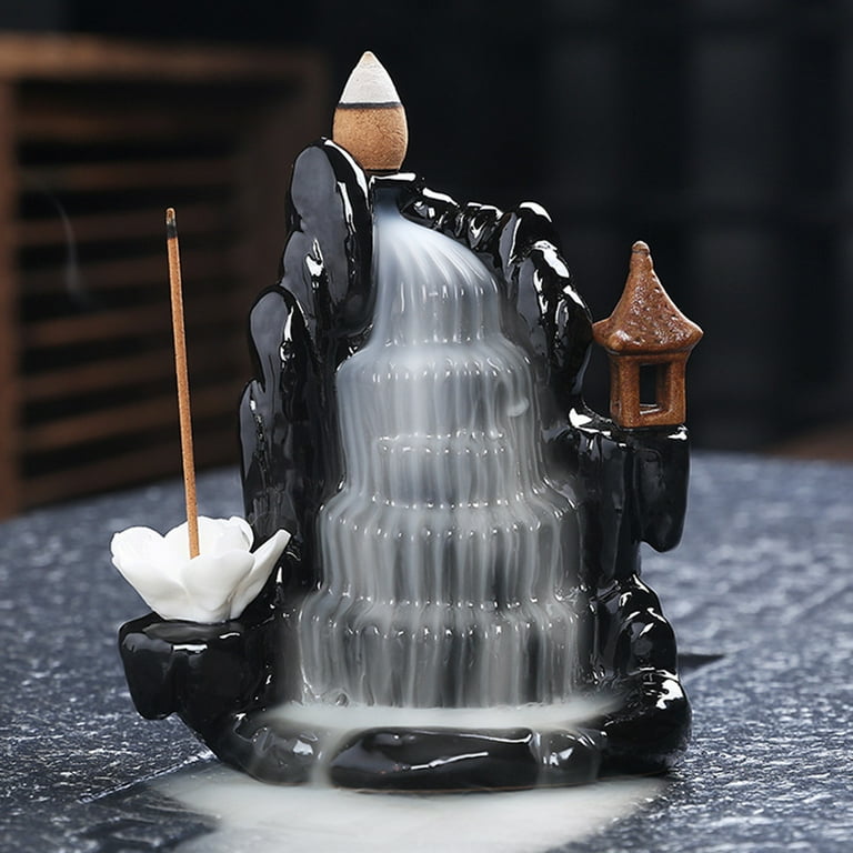 opvise Backflow Incense Burner Waterfall Ceramic Smoke Censer