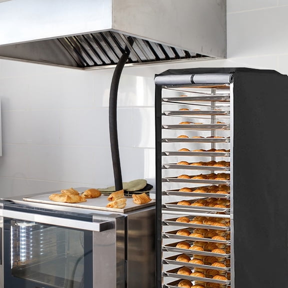 opvise Bread Rack Cover Bakery Shelf Cover with Zipper Waterproof Dustproof Sheet Pan Rack Cover for Home Shop Black