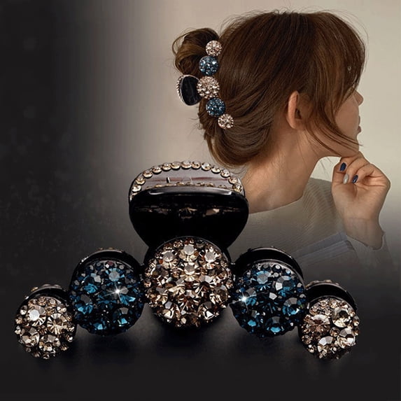 opvise Bright Color Crossing Teeth Hair Claw Shining Rhinestone Big Hair Clip Styling Tool Blue