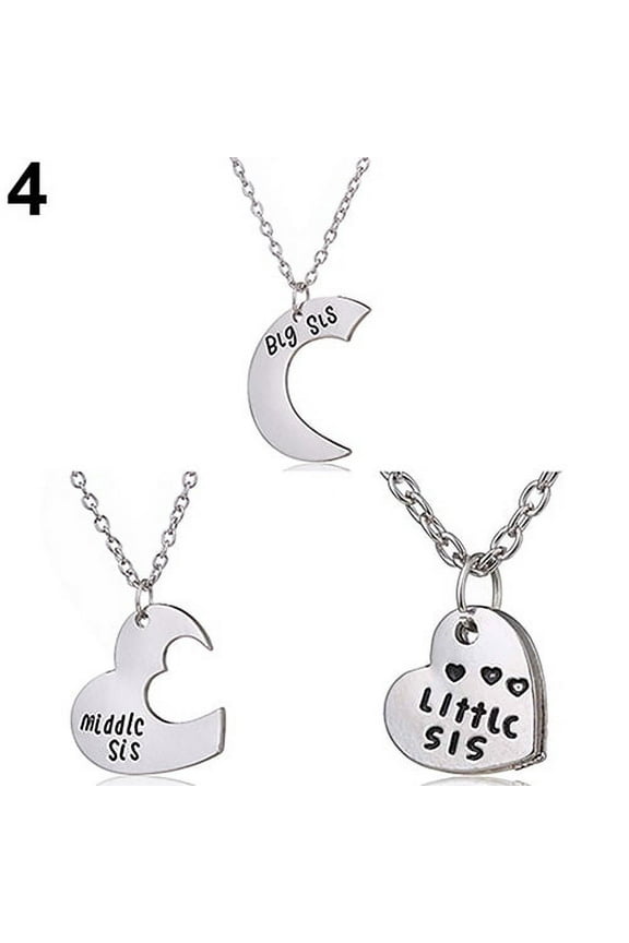 Broken Heart Sisters Matching Big Middle Little Sister Letter Carved Love Necklace
