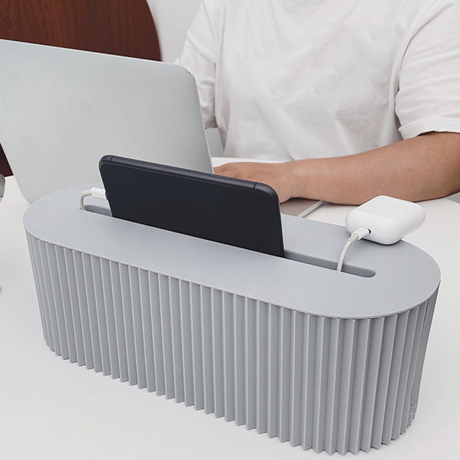 opvise Cable Storage Box with Lid Save Space High Capacity Living Room Desktop Socket Cable Management Box Daily Use Blue