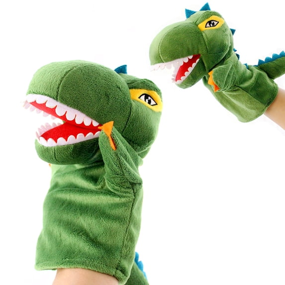 opvise Cartoon Dinosaur Plush Soft Hand Puppet Kids Toddler Pretend Playing Toy Gift A