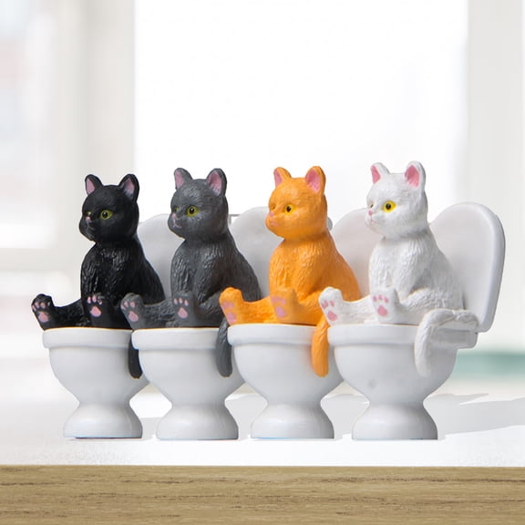 opvise Cat Figures High Simulation Vivid Expression Decoration Accessories Toilet Sitting Miniature Cat Animal Model Toy for Kids Yellow