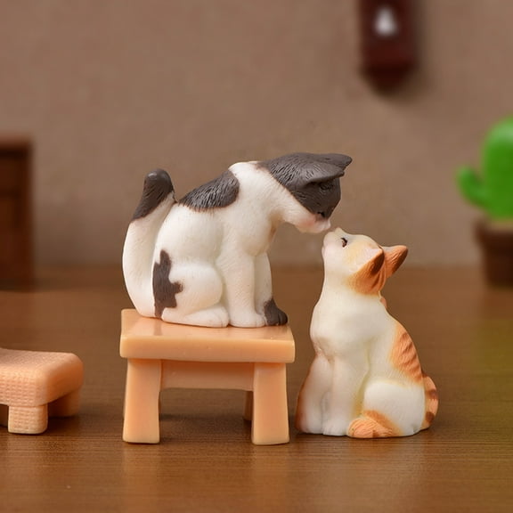 opvise Cat Ornament Animal Exquisite Workmanship Realistic Mini Cat Crafts Miniatures Figurines 2