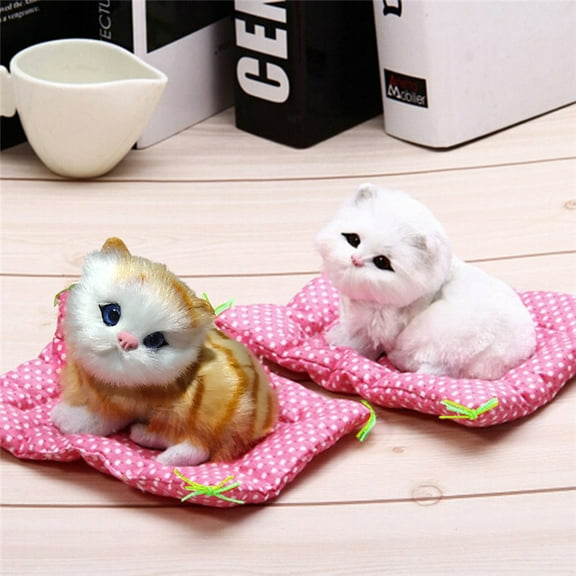 opvise Cats Doll Sound Birthday Gift PP Cotton Simulation Plush Sleeping Cats Toy for Children White