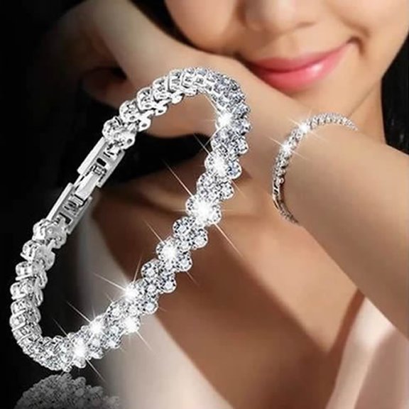 opvise Chain Cubic Elegant Woman Zircon Rhinestone Inlaid Bangle for Daily Wear