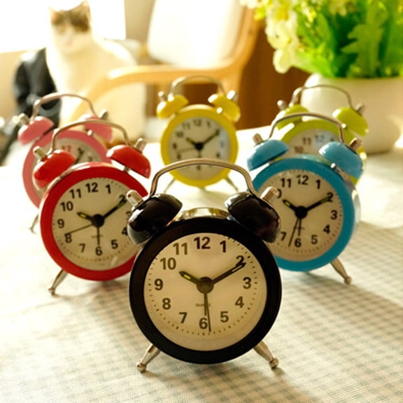opvise Classic Home Cute Battery Operated Analog Mini Round Bedside Desk Alarm Clock Red