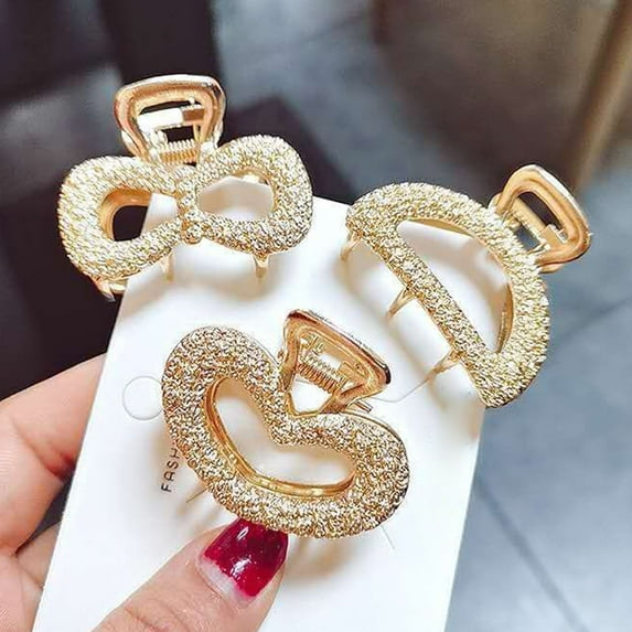 opvise Claw Clip Multi-styles Elegant Shiny Temperament Simple Alloy Bowknot/Rectangle/Heart/Moon/Ellipse Head Back Hair Clip C