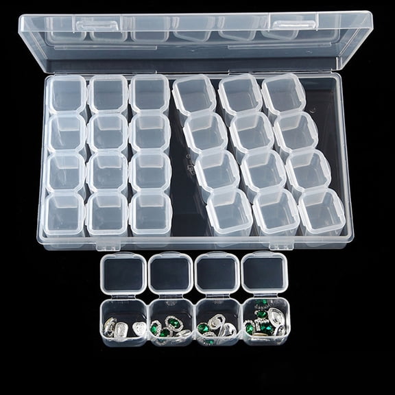 opvise Clear Plastic 28 Slots Jewelry Beads Art Nail Tools Storage Box Case Organizer