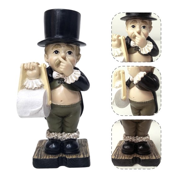opvise Comical Intricate Detailing Toilet Butler Statue Stable Resin Home Sculpture Home Decor Black