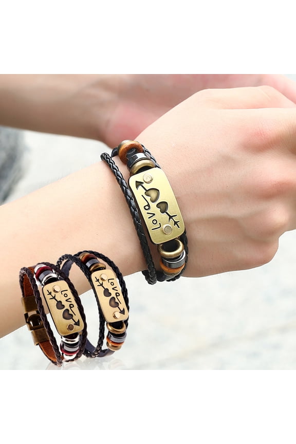 Couple Bracelet Vintage Romantic Braided Rope Geometric Elastic Decoration Faux Leather Women Men One Arrow Through The Heart Bracelet Jewelry for Valentines Day