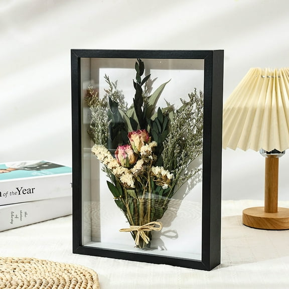 opvise Creative Hollow Dried Flower Plant Photo Frame Handmade DIY Display 3D Picture Frame Deep Large Shadow Box Display Case Ebony