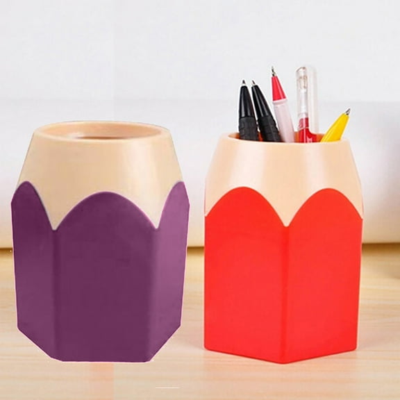 opvise Creative Pen Vase Pencil Pot Makeup Brush Holder Stationery Desk Tidy Container Red