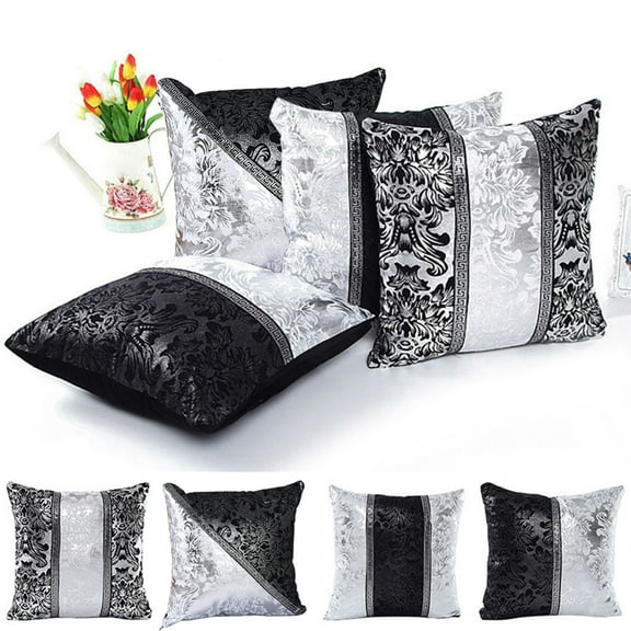 opvise Cushion Cover Color Block Floral Print Vintage Linen Pillow Case for Home Decor #1