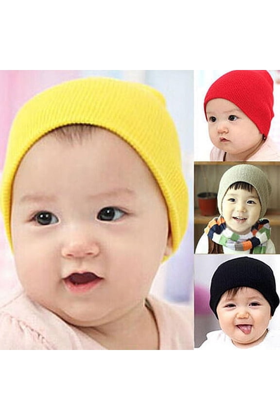 Cute Newborn Baby Boy Girl Kid Soft Winter Warm Knitted Crochet Cap Hat Beanie Black
