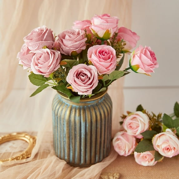 opvise Decorative Artificial Rose Vivid Realistic Exquisite DIY Anti-fade Table Centerpieces Faux Silk Flower Home Decor Pink