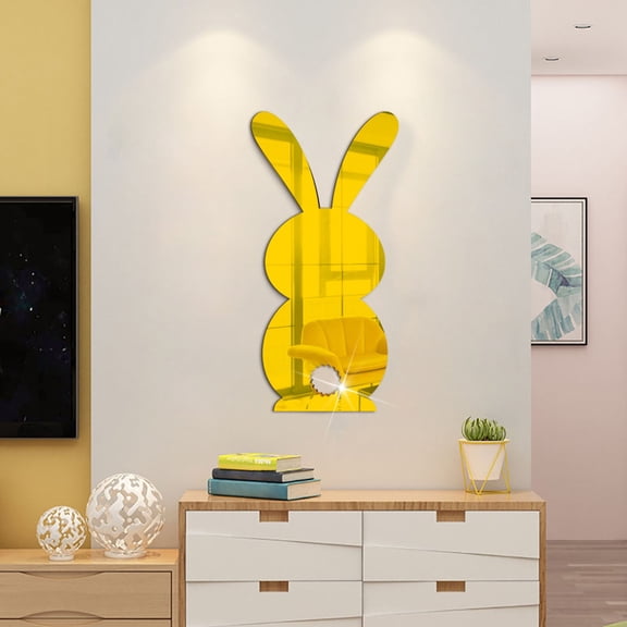 opvise Decorative Wall Sticker Attractive Solid Color DIY Mirror Rabbit Shape Tile Decals Home Decor