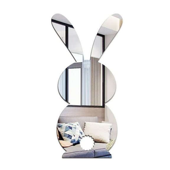 opvise Decorative Wall Sticker Attractive Solid Color DIY Mirror Rabbit Shape Tile Decals Home Decor
