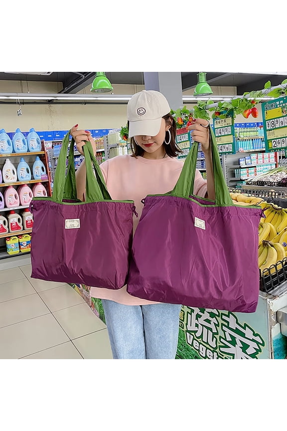 Drawstring Anti-slid Handle Shopping Bag Oxford Cloth Practical Large Capacity Shoulder Bag for Daily Use Wine Red