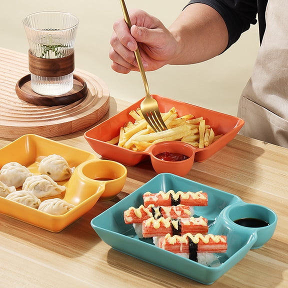 opvise Dumpling Plate Non-slip Stackable Plastic Dipping Saucer Sushi Dish for Restaurant Yellow