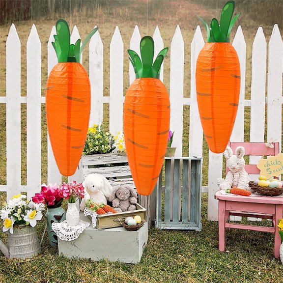 opvise Easter Lantern Easy to Carry Bright Color Carrot Shape Paper Lantern Festival Decoration Home Decor