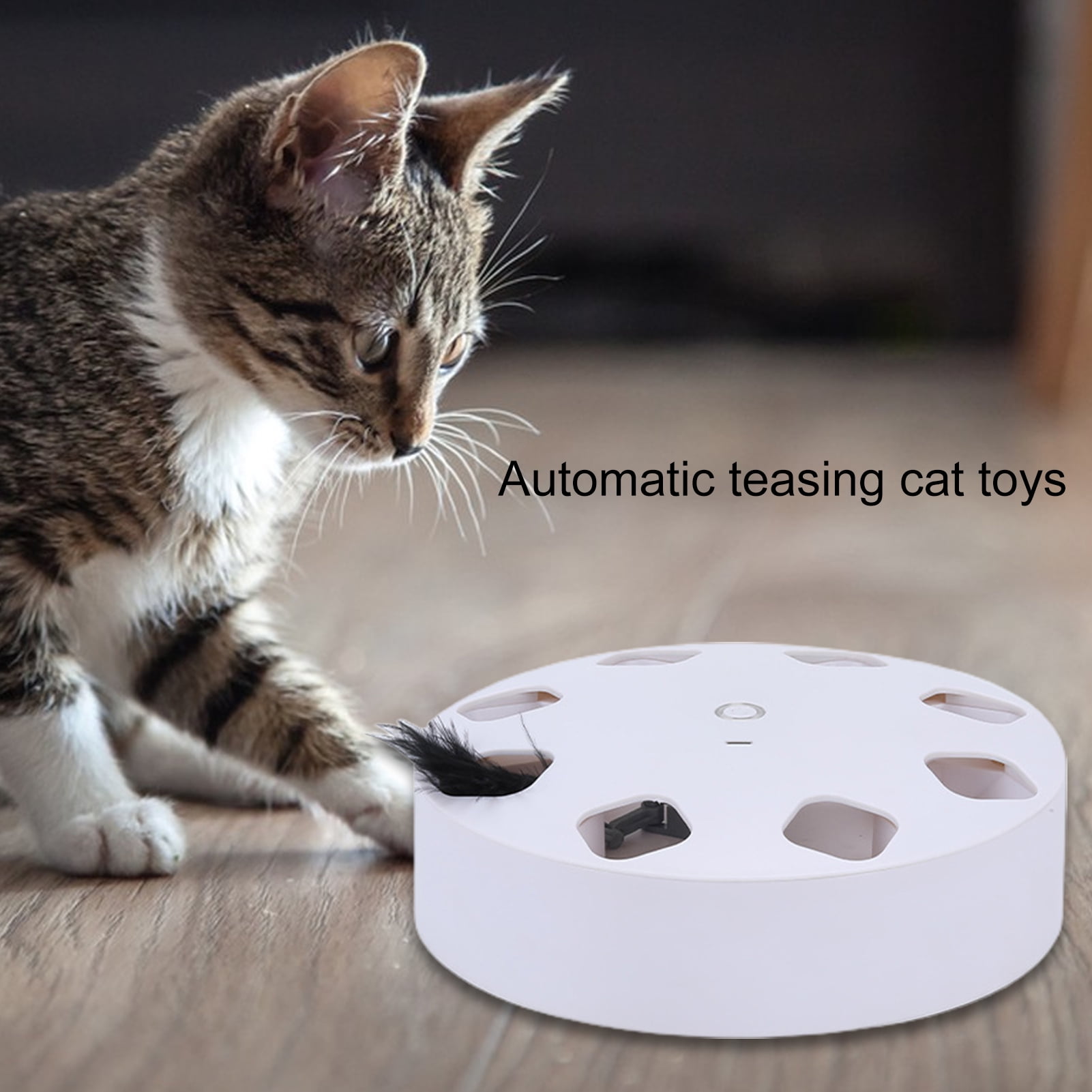 opvise Electric Cat Toy 8 Holes Design Replaceable Feather Intelligent Bite Resistant Automatic On/Off Relieve Boredom ABS Indoor Electric Smart Pet Cat Teaser Toy Blue