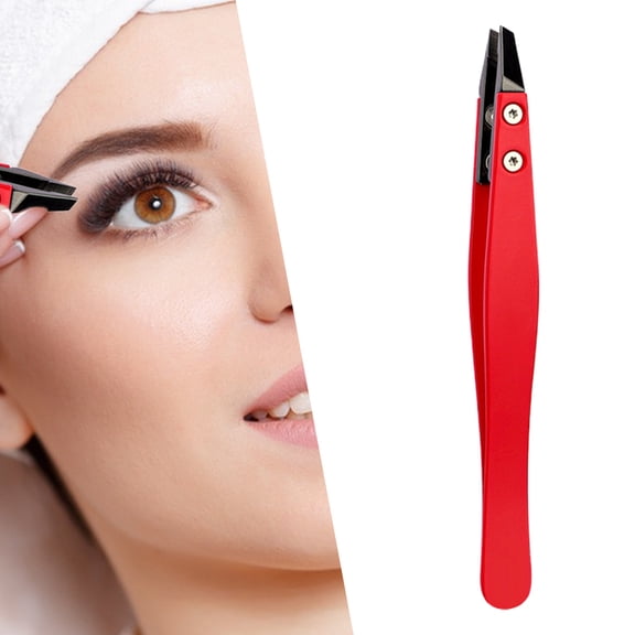 opvise Eyebrow Tweezer Compact Size Reusable High Precision Rustproof Slant Tip Design Stainless Steel Eyebrow Clip Hair Removal Tweezer Makeup Tool for Women Red