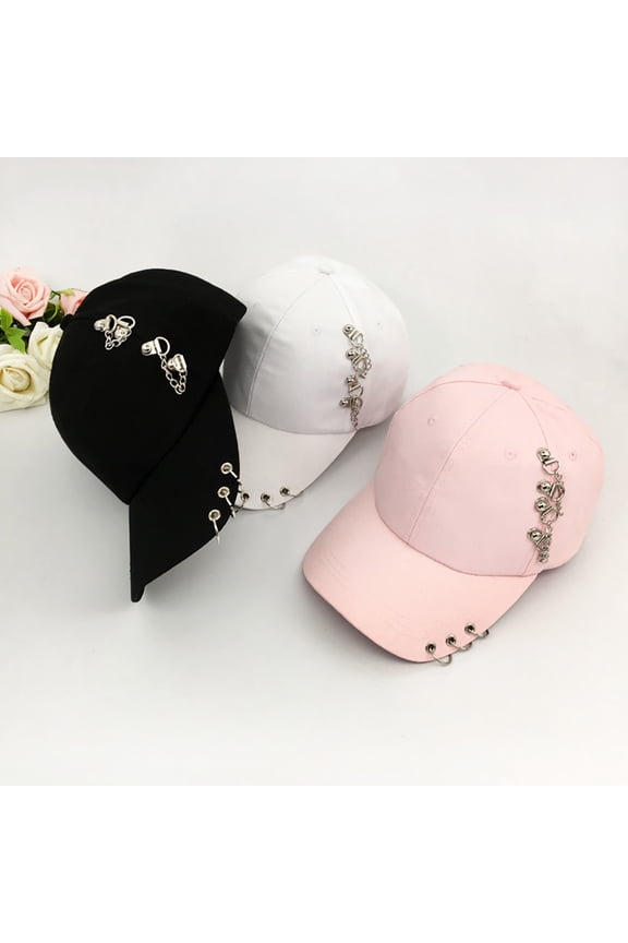 Fashion Metal Ring Hip-Hop Baseball Cap Anti-UV Light Outdoor Women Sports Hat Black