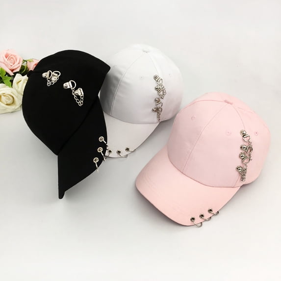 opvise Fashion Metal Ring Hip-Hop Baseball Cap Anti-UV Light Outdoor Women Sports Hat White