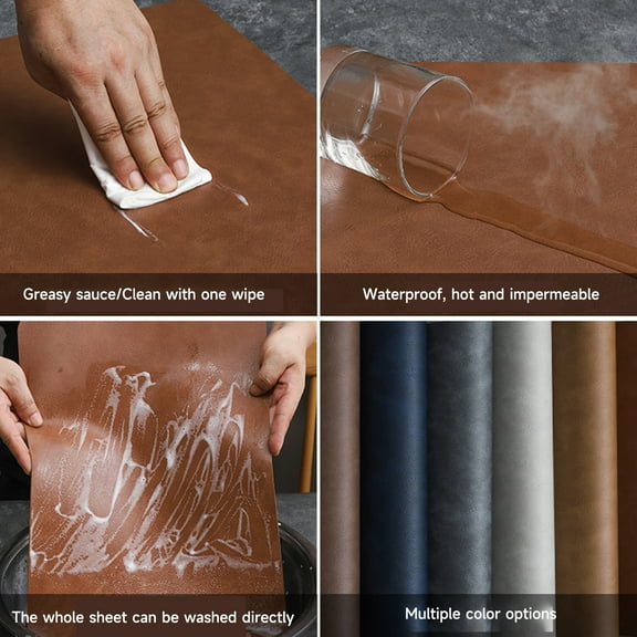 opvise Faux Leather Placemat Waterproof Heat-Resistant Non-slip Heat Insulation Dishwasher Safe Rectangle Dining Table Protection Decoration Pad Kitchen Supplies Light Coffee