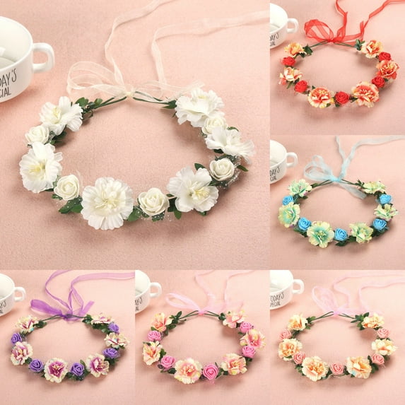 opvise Flower Headband Nice Looking Adjustable Artificial Women Girl Flower Wreath Crown Pink
