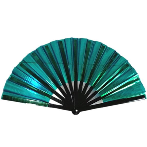 opvise Folding Fan 13 Ribs Burr Free Brilliant Color Transparent 13 Inch Large Shining Rave Hand Fan